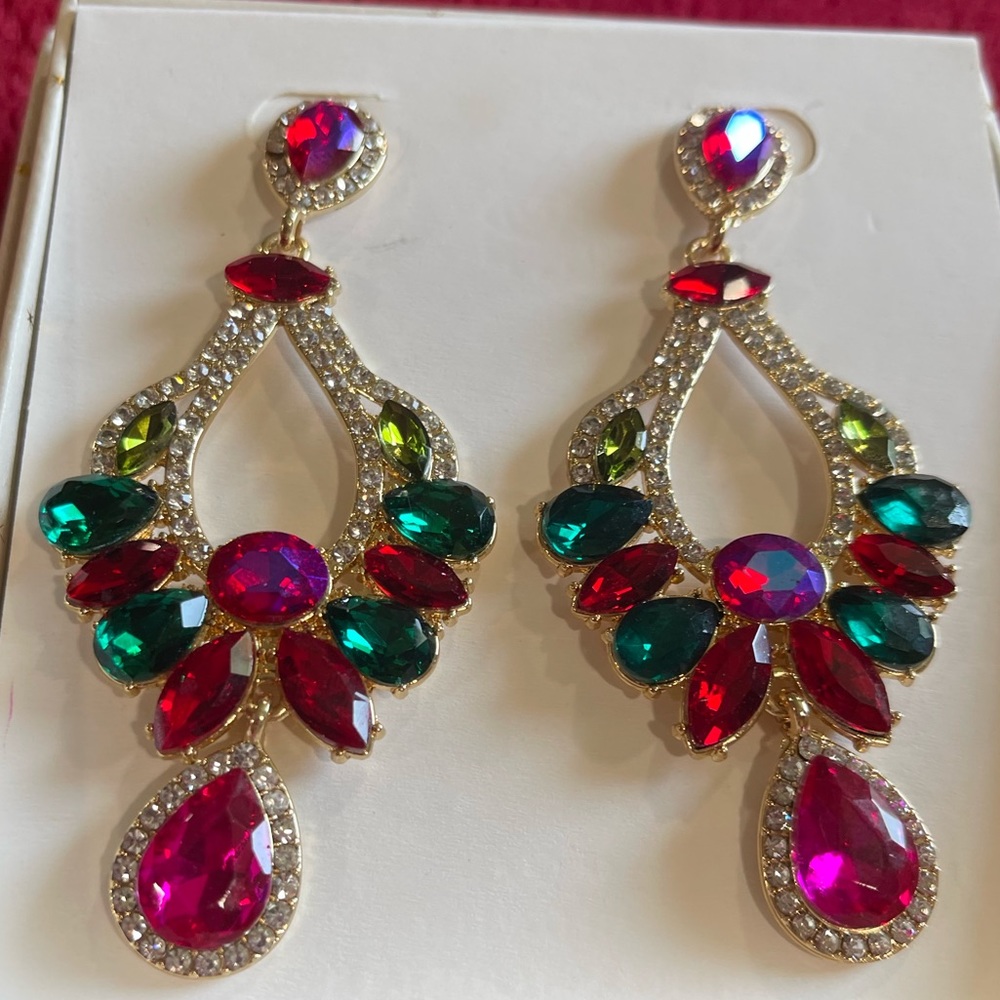 Earrings- Stoned, Multi-Colored, New Condition